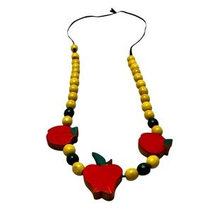 Handmade Apple and Wood Beaded Necklace